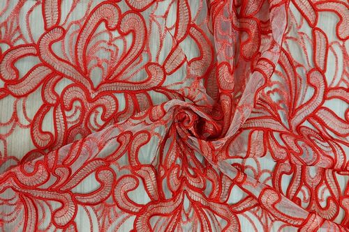 Embroidered  tulle red v1