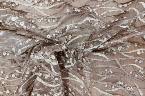Embroidered tulle taupe b1
