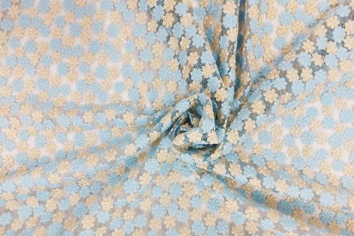 Embroidered  tulle flor blue taupe v1